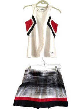 Fila Womens Tennis Tank & Skirt Set Size M Red/Black/White Breathable Fabric